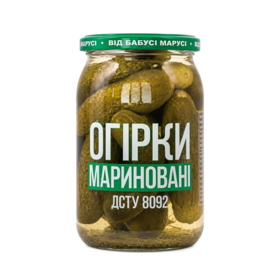 Консерва Огірки мариновані (с/б) 0,9 л. / 6 шт кт ТМ "Бабусі Марусі" Консерва Огірки мариновані (с/б) 0,9 л. / 6 шт кт ТМ "Бабусі Марусі"