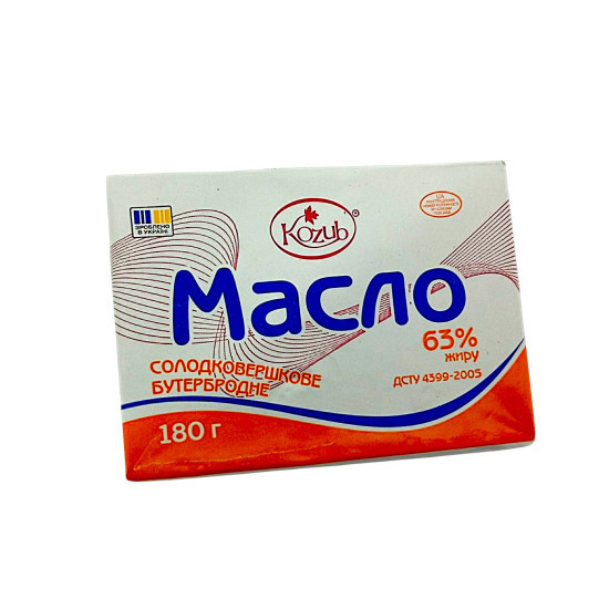 "Масло солодковершкове бутербродне 63% жиру ДСТУ 180 г. / 20 шт ТМ Козуб Регал