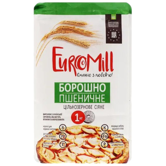 "Борошно пшеничне цільнозернове сіяне в/г 1кг / 10 шт ТМ EuroMill