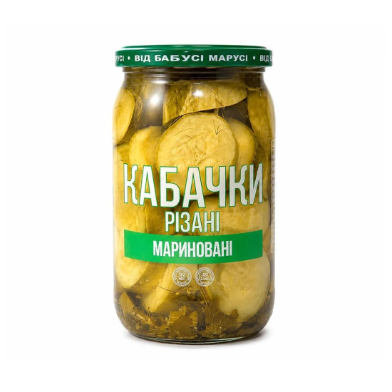 Консерва Кабачки мариновані (с/б) 0,9 л. / 6 шт кт ТМ "Бабусі Марусі" Консерва Кабачки мариновані (с/б) 0,9 л. / 6 шт кт ТМ "Бабусі Марусі"
