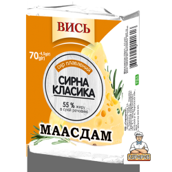 Сир плавленний Маасдам 35% пс ТМ Вись 70г / 36 шт брикет Регал
